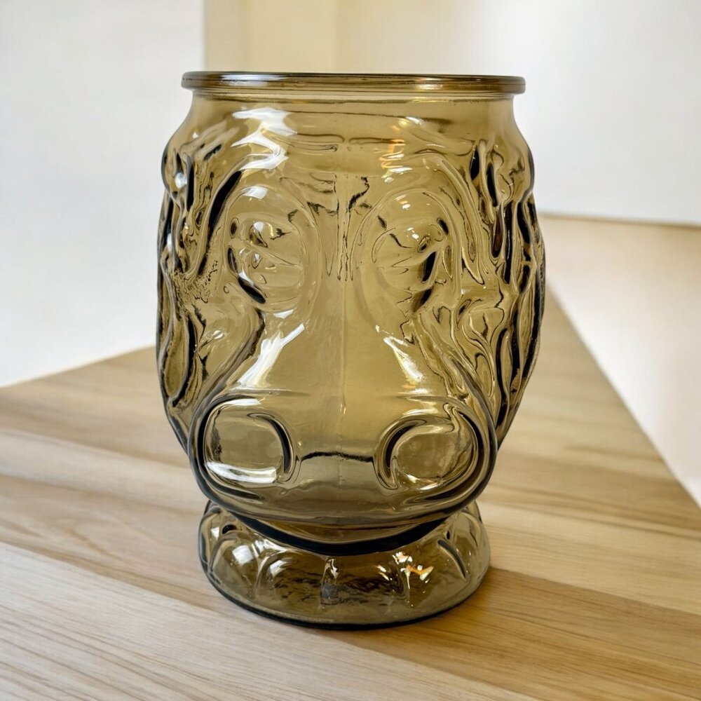 Vintage Libbey Hippo Amber Glass Cookie Jar No Lid 10.5 "